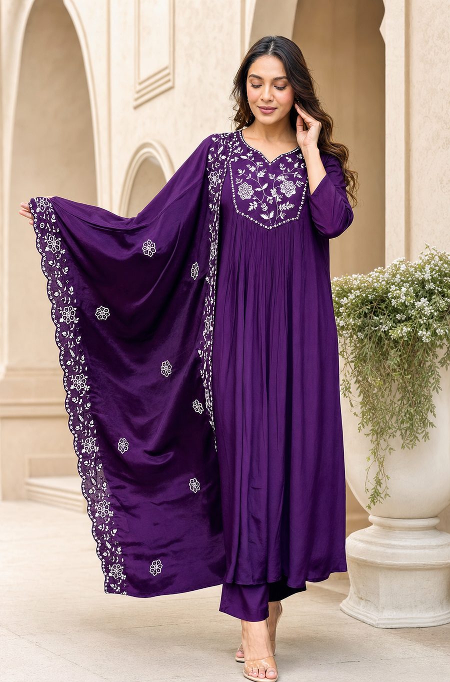 Purple Nazm — poetic purple anarkali with fine white embroidery, d'Trenz Nandyal
