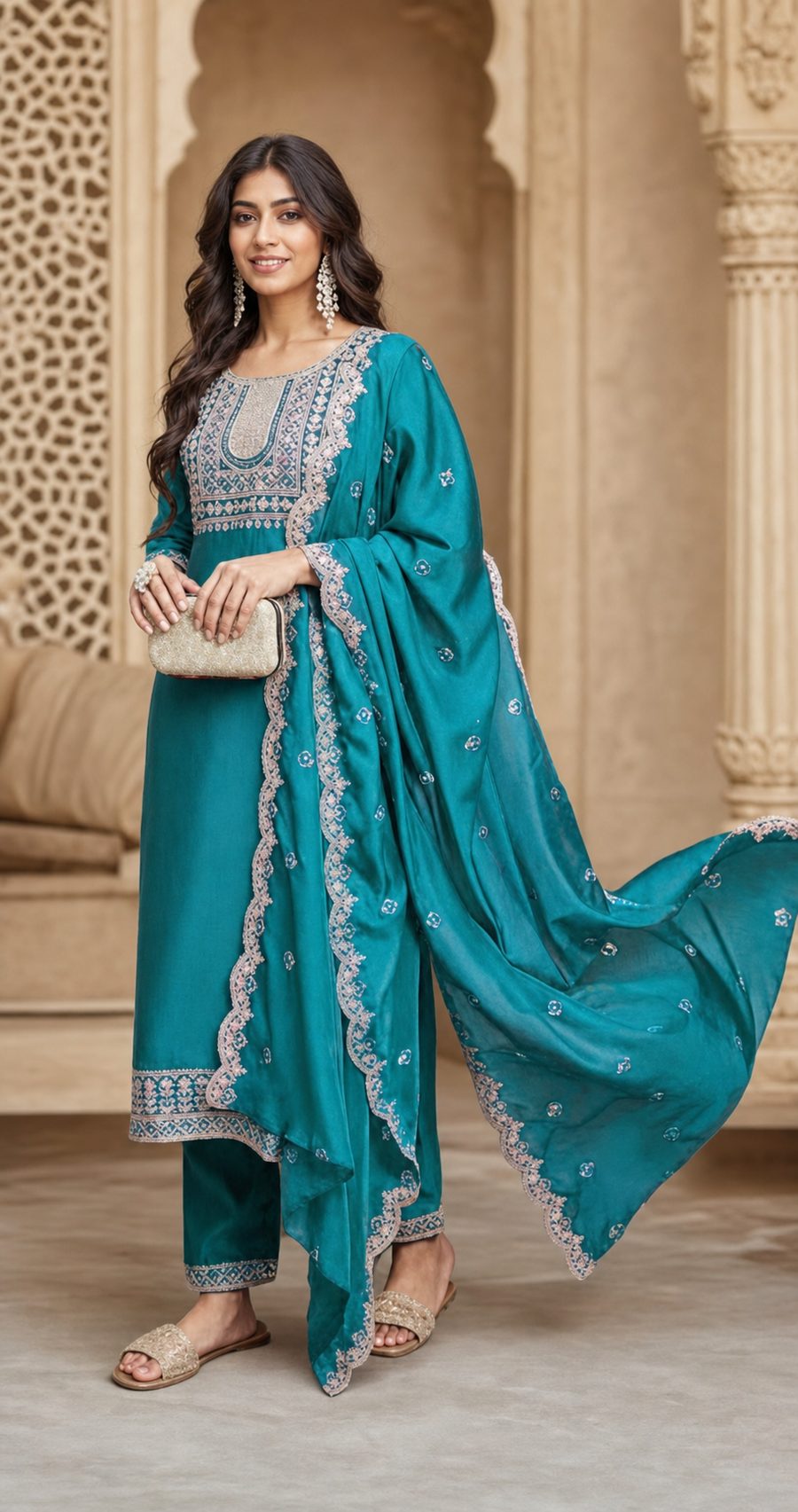 Saffron Glow — sunlit orange suit with delicate embroidery, d'Trenz Nandyal
