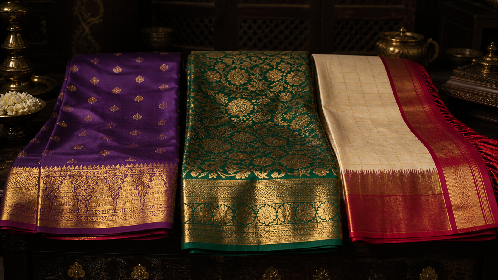 Kanchipuram vs Banarasi vs Gadwal silk saree cinematic silk comparison cover