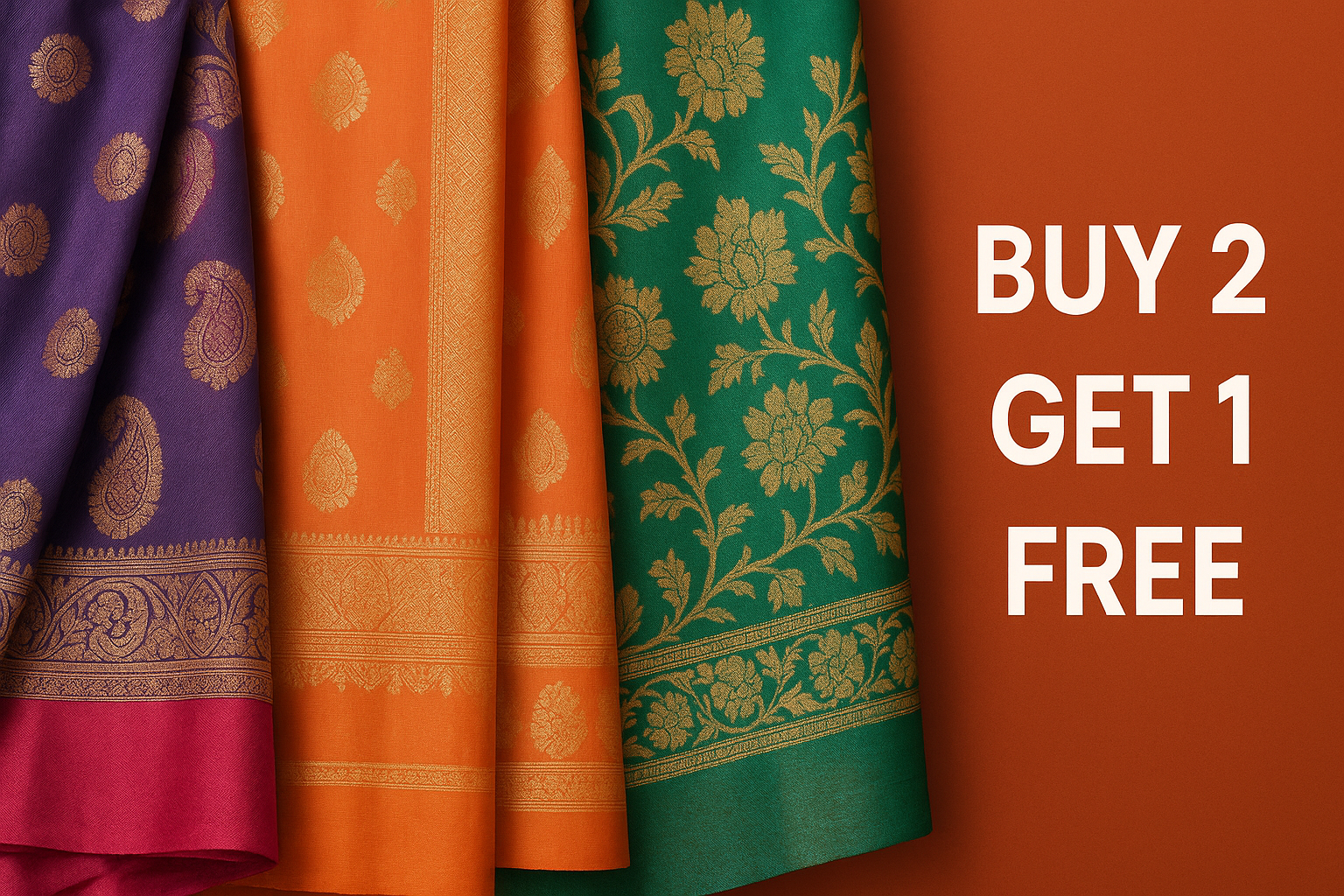 Buy 2 Get 1 Free on premium sarees at d’Trenz
